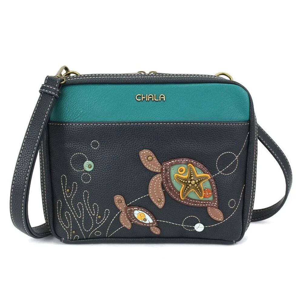 Chala Companion Organizer Crossbody Built-In Wallet - Two Turtles, Navy NWT
